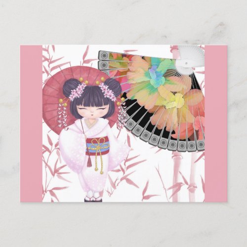 Cute Pink Japanese Geisha Postcard