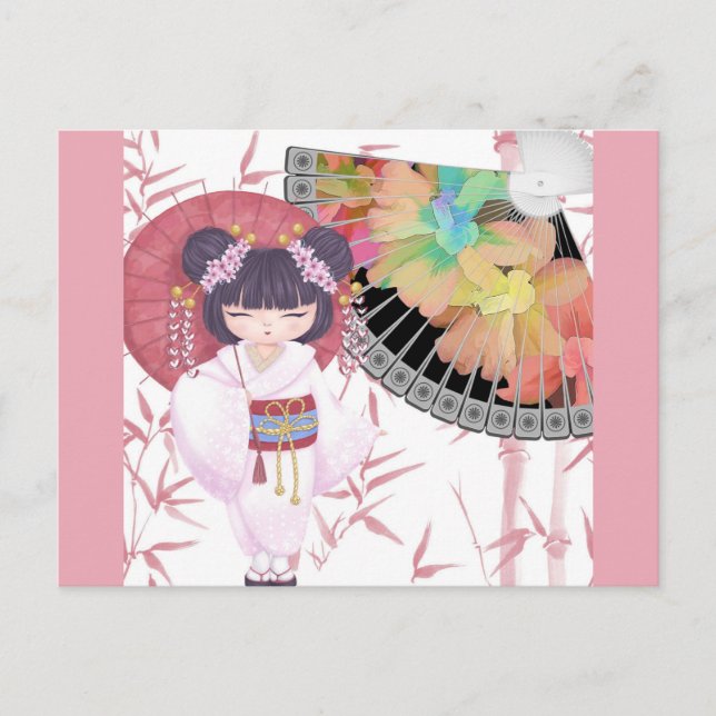 Cute Pink Japanese Geisha Postcard (Front)