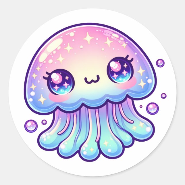 Cute Pink Jellyfish Classic Round Sticker (Front)