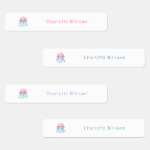 Cute Pink Jellyfish Custom Kids Name Labels