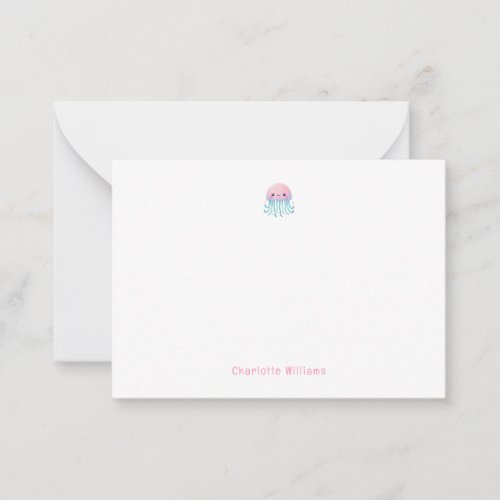 Cute Pink Jellyfish Custom Kids Name Note Card