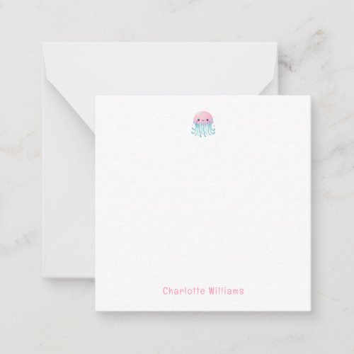 Cute Pink Jellyfish Custom Kids Name Note Card