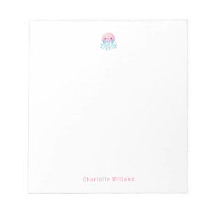 Cute Pink Jellyfish Custom Kids Name Notepad