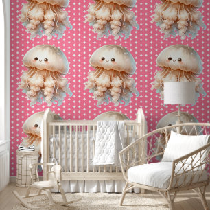 Cute Pink Jellyfish Pattern Kids Nursery Room Wallpaper