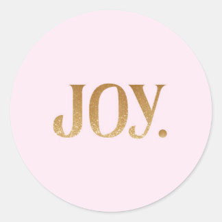 Cute Pink "Joy" Faux Gold Glitter Classic Round Sticker