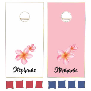 Cute Pink Kath Golap Floral Design Cornhole Set