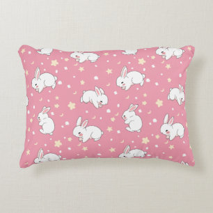 Cute Pink Kawaii Bunny Doodle Accent Pillow