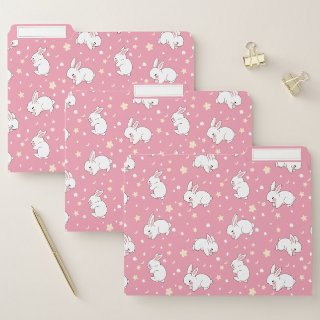 Cute Pink Kawaii Bunny Doodle File Folder (Set)