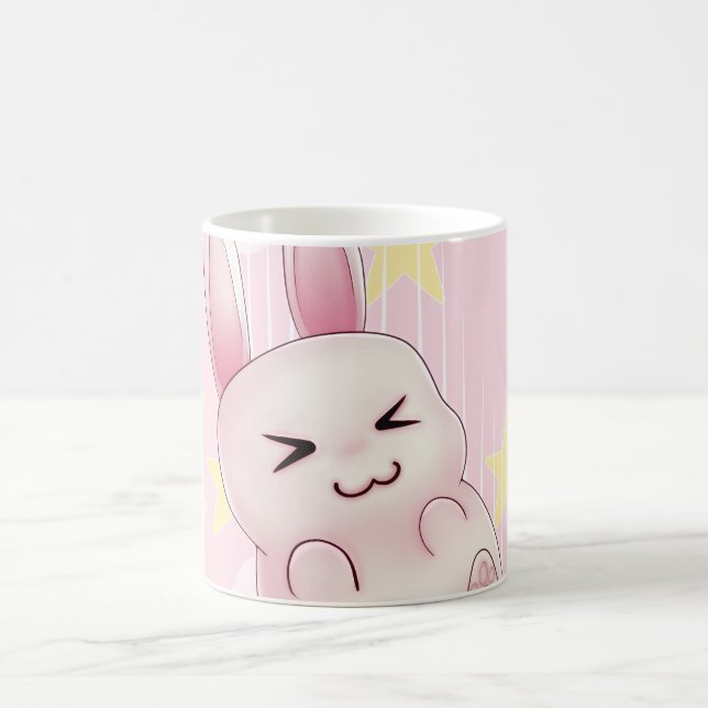 Cute pink Kawaii Bunny rabbit falling from stars Coffee Mug (Center)