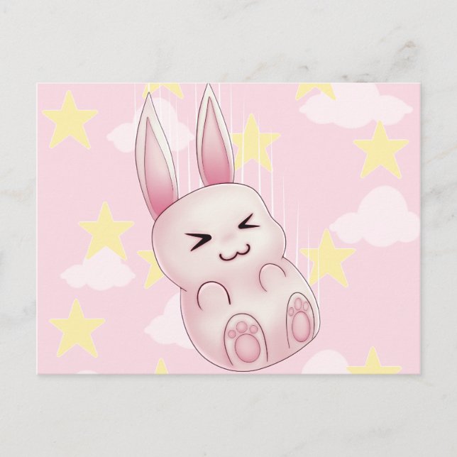 Cute pink Kawaii Bunny rabbit falling from stars Postcard (Front)