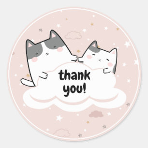 Cute Pink Kawaii Cat Sparkle Thank You Clouds Classic Round Sticker