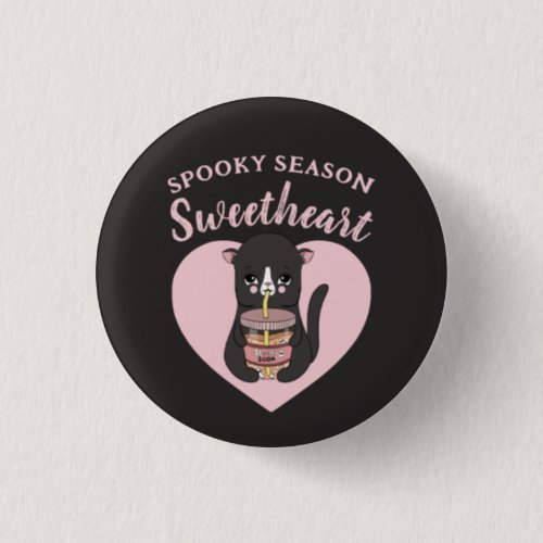 Cute Pink Kawaii Cat Spooky Season Sweetheart Button