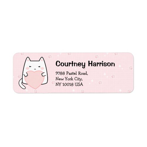 Cute Pink Kawaii Cats Sparkle Return Address Label