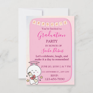 Cute Pink Kawaii Character Graduation Party Invite