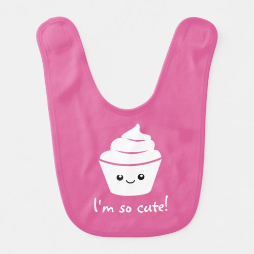 Cute pink kawaii cupcake drawing baby bib for kids