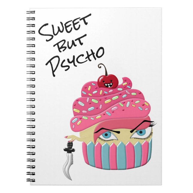 Cute Pink Kawaii Cupcake Drawing Scary Halloween Notebook (Front)