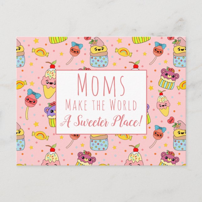 Cute Pink Kawaii Cupcake Happy Mother's Day Postcard (Front)