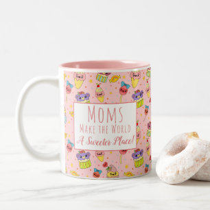 Cute Pink Kawaii Cupcake Pattern Mother's Day Two-Tone Coffee Mug