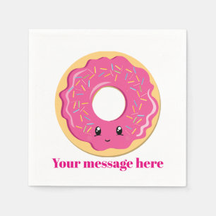 Cute pink Kawaii donut add message party napkins