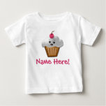 Cute Pink Kawaii Happy Face Cupcake Custom Girls Baby T-Shirt