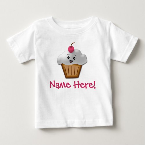 Cute Pink Kawaii Happy Face Cupcake Custom Girls Baby T_Shirt