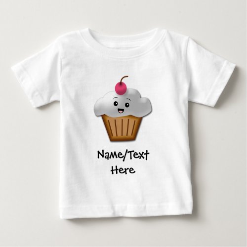 Cute Pink Kawaii Happy Face Cupcake Girls Baby T_Shirt