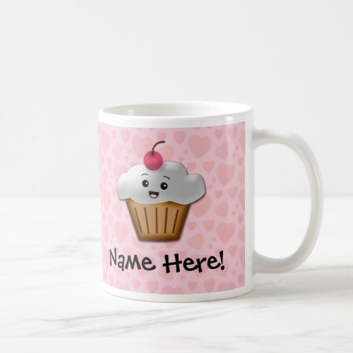 Cute Pink Kawaii Happy Face Cupcake Girls Coffee Mug