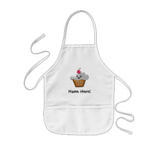 Cute Pink Kawaii Happy Face Cupcake Girls Kids' Apron