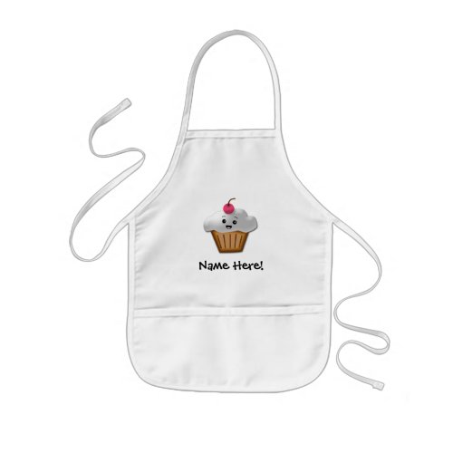 Cute Pink Kawaii Happy Face Cupcake Girls Kids Apron