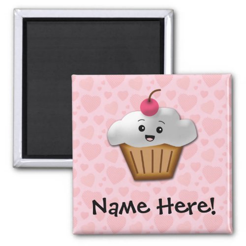 Cute Pink Kawaii Happy Face Cupcake Girls Magnet