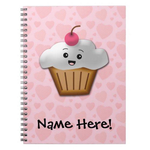 Cute Pink Kawaii Happy Face Cupcake Girls Notebook