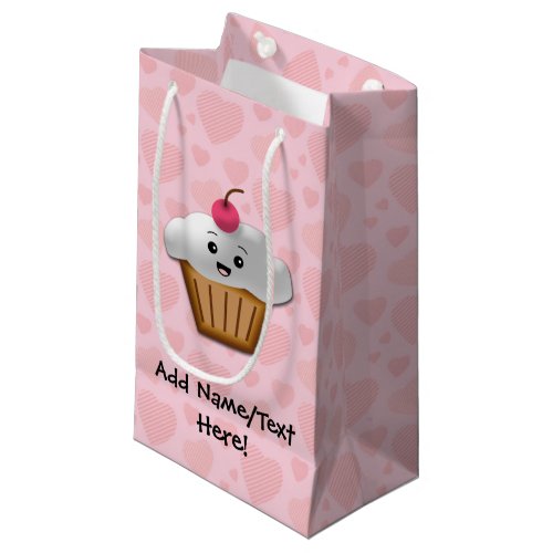 Cute Pink Kawaii Happy Face Cupcake Girls Small Gift Bag