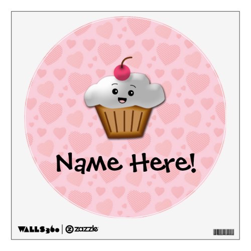 Cute Pink Kawaii Happy Face Cupcake Girls Wall Sticker