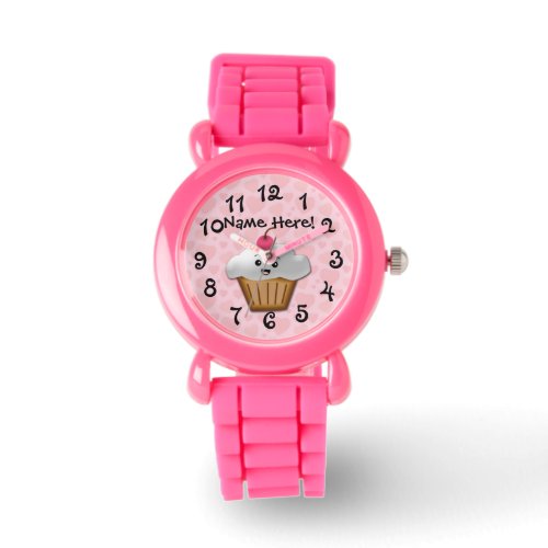 Cute Pink Kawaii Happy Face Cupcake Girls Watch