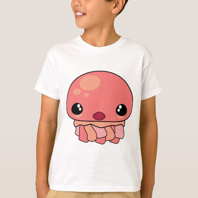 Cute Pink Kawaii Jellyfish Character T-Shirt (Front)