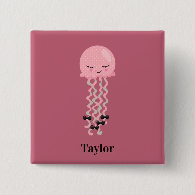 Cute Pink Kawaii Jellyfish Pinback Button (Front)