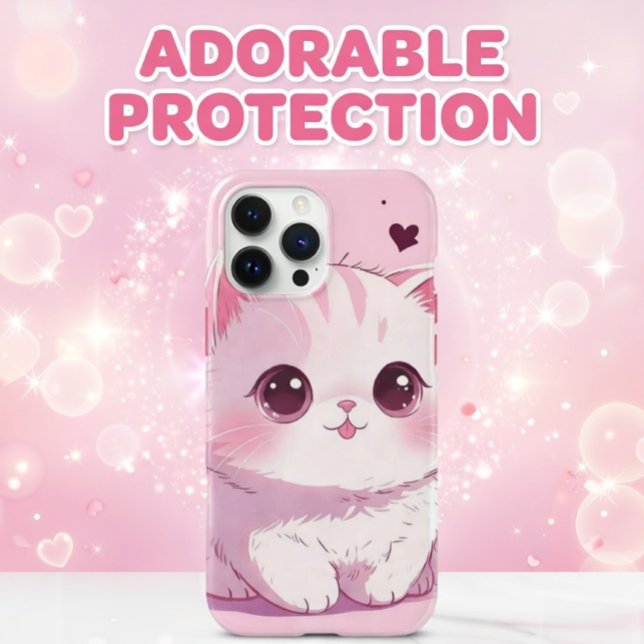 Cute Pink Kawaii Kitten Big Eyes iPhone Case (Creator Uploaded)