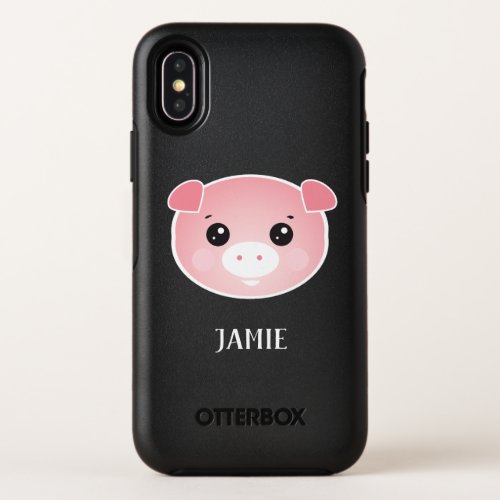 Cute Pink Kawaii Pig Illustration Name OtterBox Symmetry iPhone XS Case