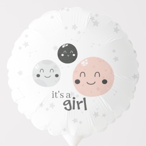 Cute Pink Kawaii Planet and Moons Baby Shower Balloon