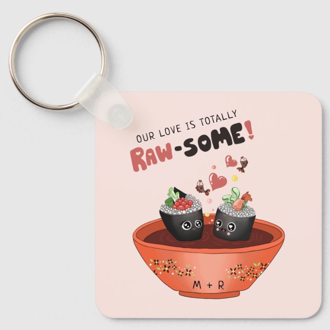Cute Pink Kawaii Sushi in Love Valentine's Day Keychain (Front)