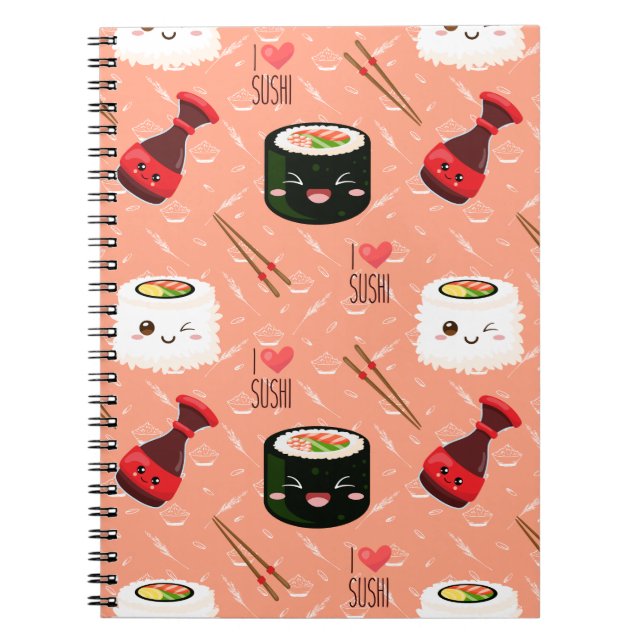 Cute pink Kawaii Sushi pattern  Notebook (Front)