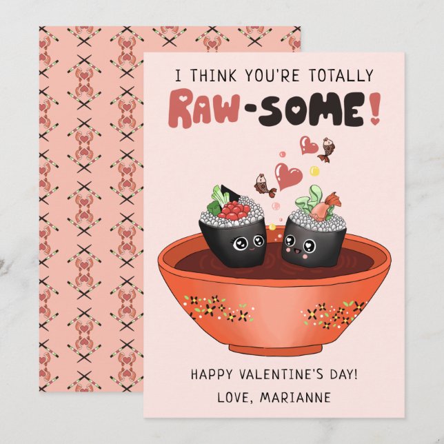 Cute Pink Kawaii Sushi Valentine's Day Funny Pun Holiday Card (Front/Back)