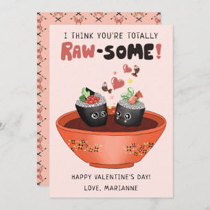 Cute Pink Kawaii Sushi Valentine's Day Funny Pun Holiday Card