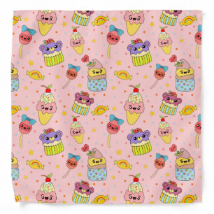 Cute Pink Kawaii Sweet Food Cartoon Pattern Kids Bandana