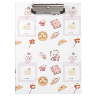 Cute Pink Kawaii Sweet Treats Dessert Design Clipboard