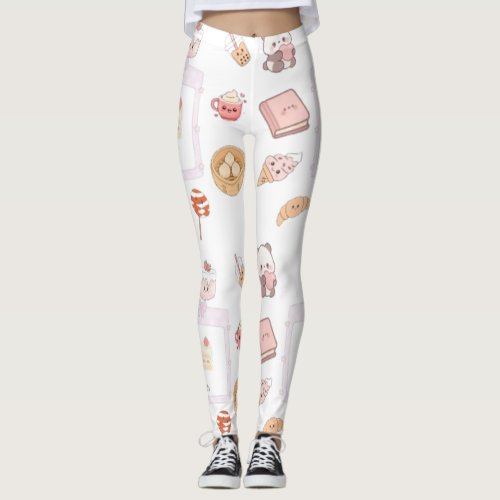 Cute Pink Kawaii Sweet Treats Dessert Design Leggings
