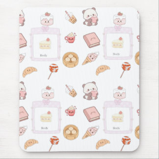 Cute Pink Kawaii Sweet Treats Dessert Design Mouse Pad