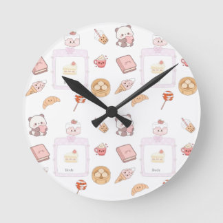 Cute Pink Kawaii Sweet Treats Dessert Design Round Clock