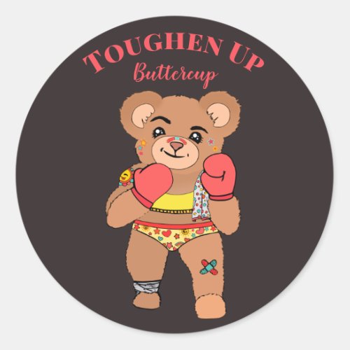 Cute Pink Kawaii Teddy Bear Be Strong Quote Classic Round Sticker