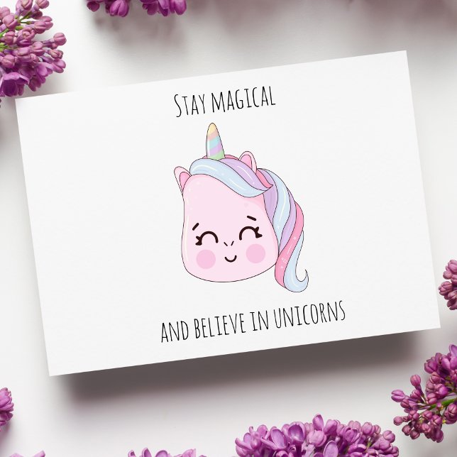 Cute Pink Kawaii Unicorn  Holiday Postcard (Creator Uploaded)
